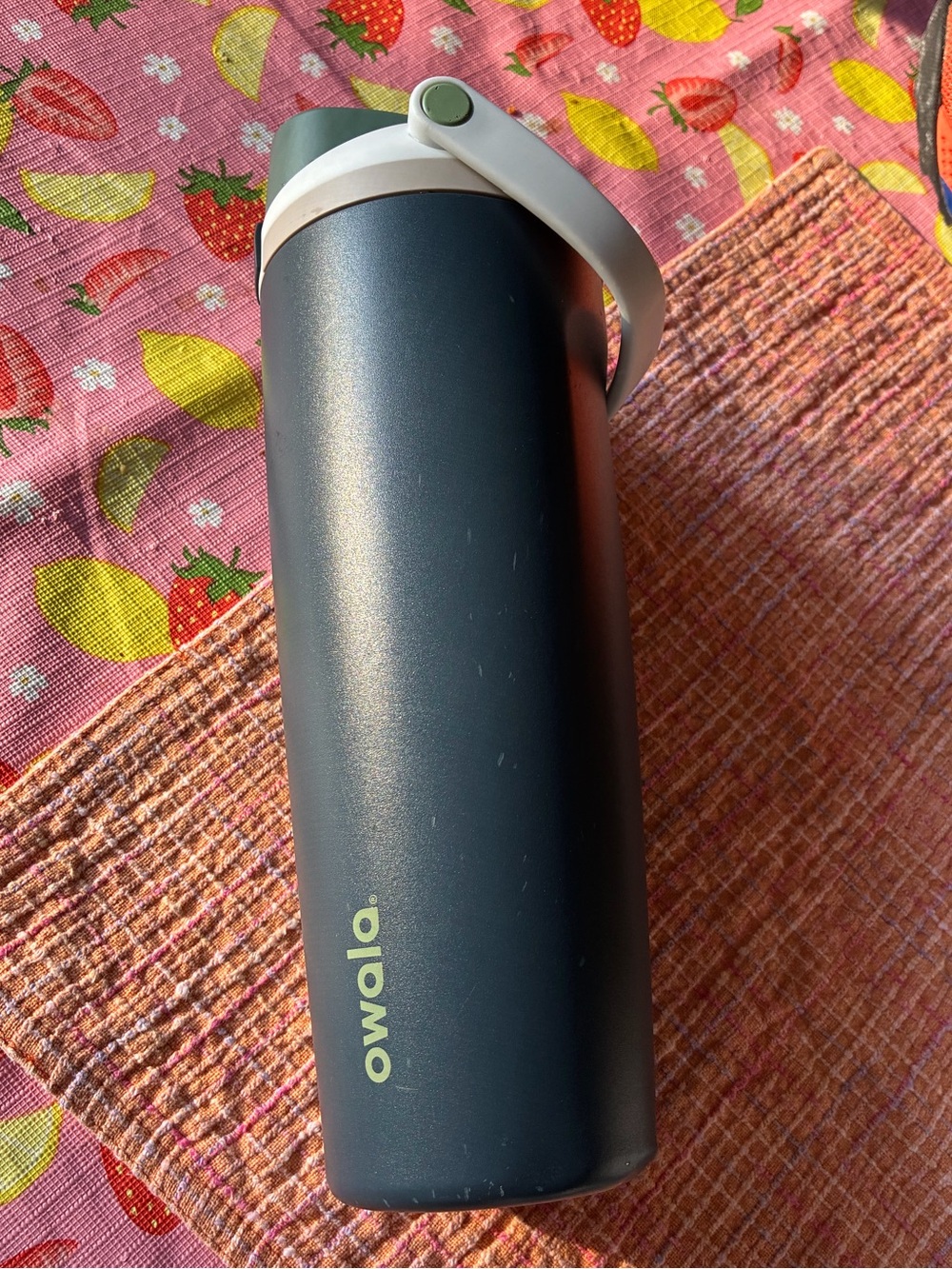 Owala Navy Stainless Steel Travel Bottle with White Handle 30 Oz